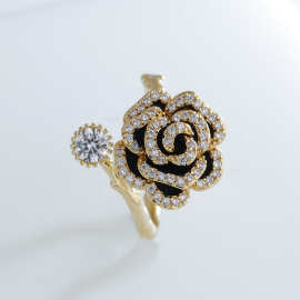 轻奢高级感铜镀14K金山茶花戒指时尚简约开口戒指女个性INS风戒指