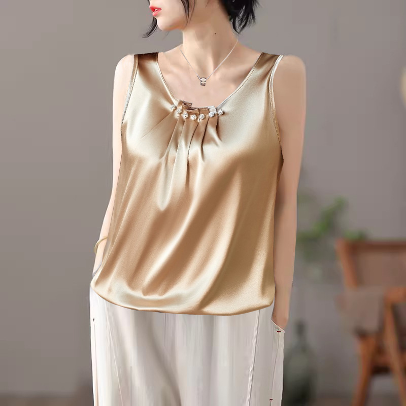 打底衫夏季新款v领醋酸缎面吊带背心女美背抹胸气质内搭单穿薄款