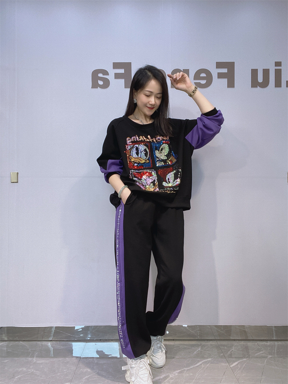 Conjunto Talla Grande de Manga Larga y Pantalón para Mujer Set de 2 Piezas de Algodón