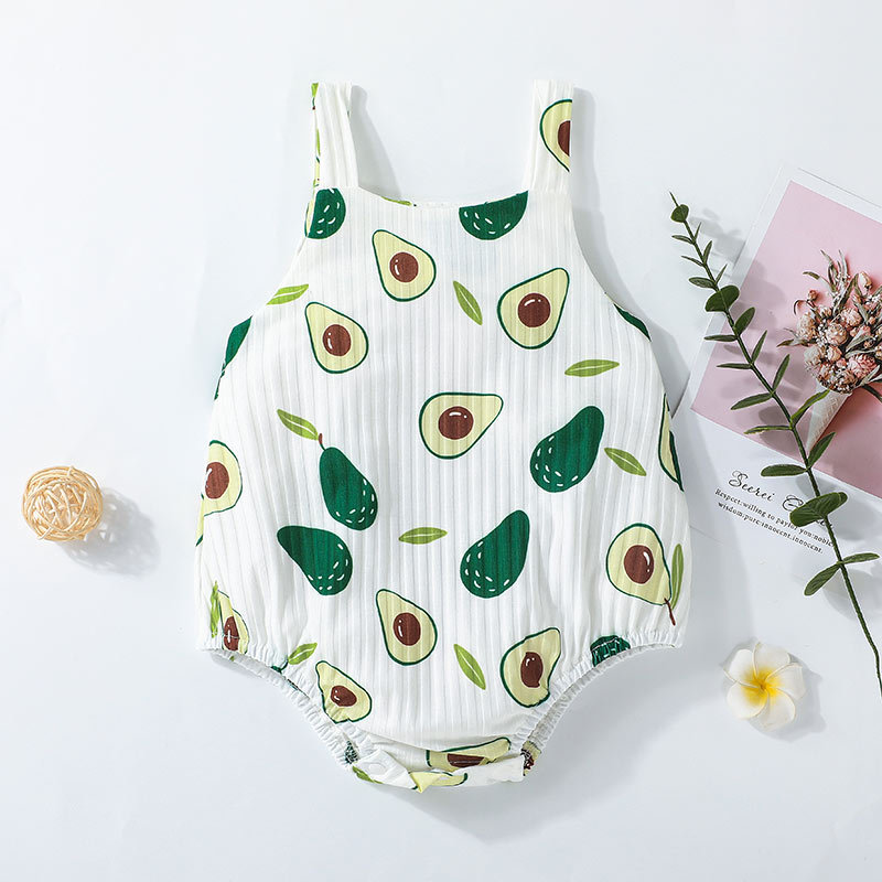 Cute Summer New Triangle Romper Fruit Print Baby Sleeveless Jumpsuit display picture 1