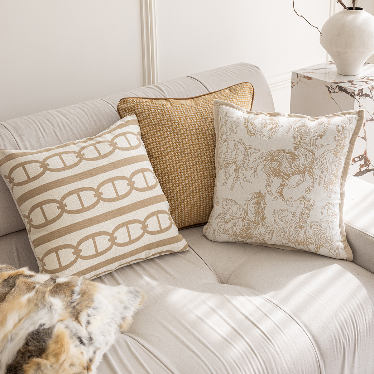 Almohada Jacquard de Chenille ligera estilo francés sala de estar sofá decoración cojín sala de patrones de hotel al por mayor cojín funda