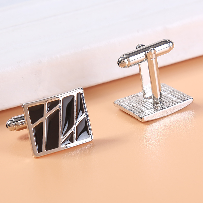 New spot square diagonal stripes enamel paint metal cufflinks men's French shirt cufflinks_voghion.com