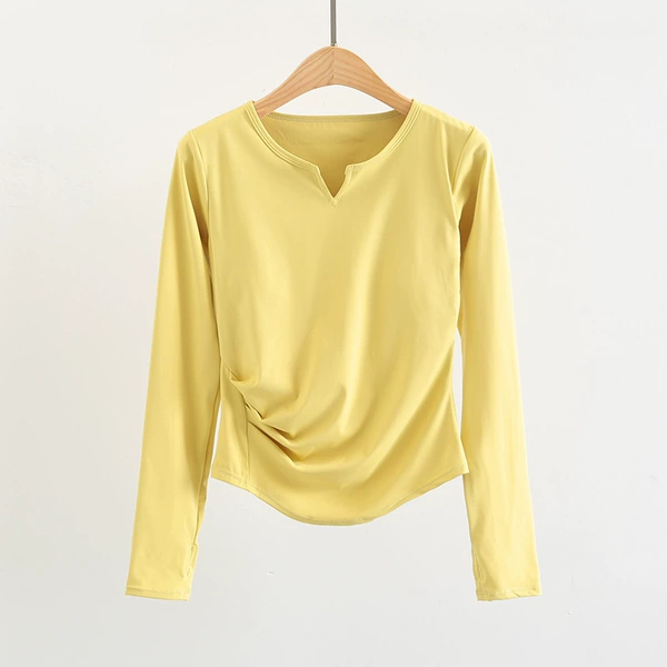 Yellow top with cups, long-sleeve