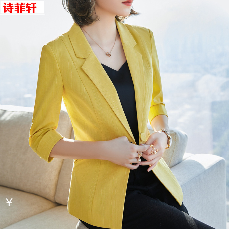 2021春夏跨境貨源OL短款五分袖純色外套韓版中長款中袖外套女批發