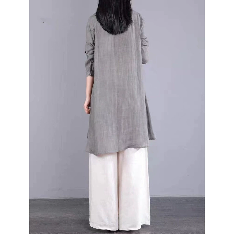 Shirt, long long-sleeve, plus size, mid-length