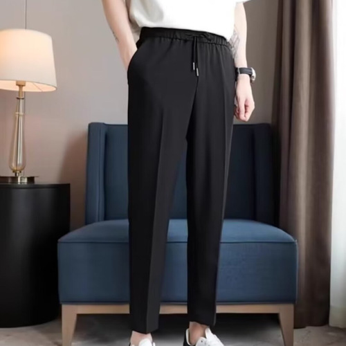 Men's Summer Thin Loose Straight Leg Quick-Dry Ice Silk Casual Versatile Nine-Peice Pants 2025