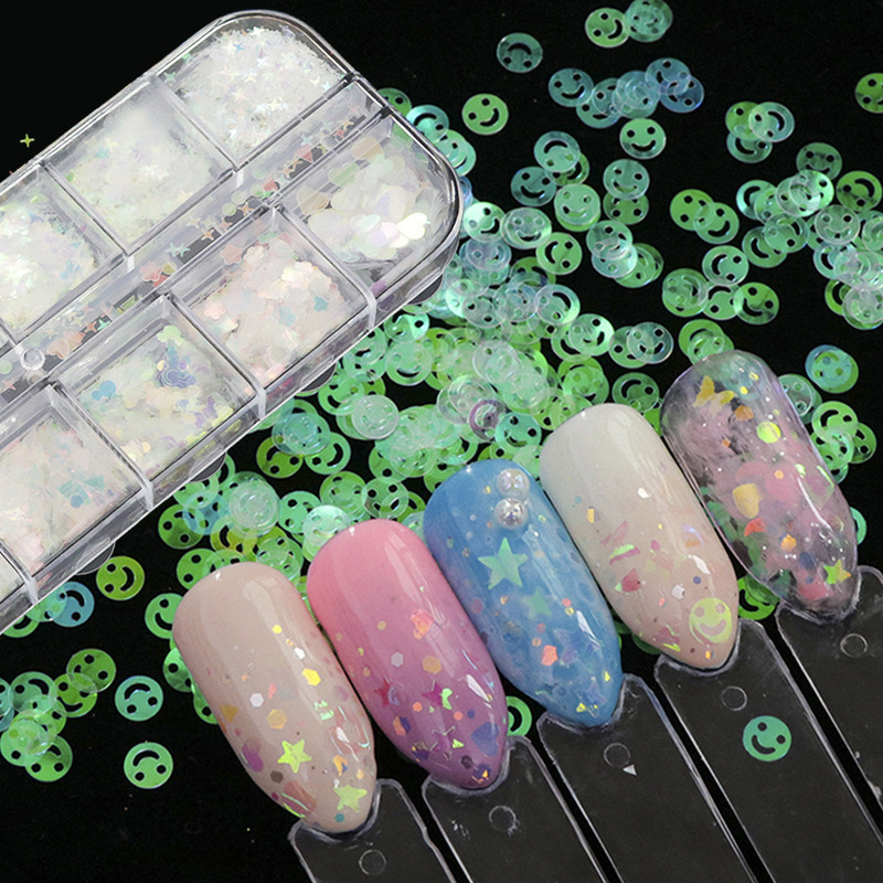 Cross-border new nail art sequins green laser stars heart-shaped flash DIY art nail art shop accessories
