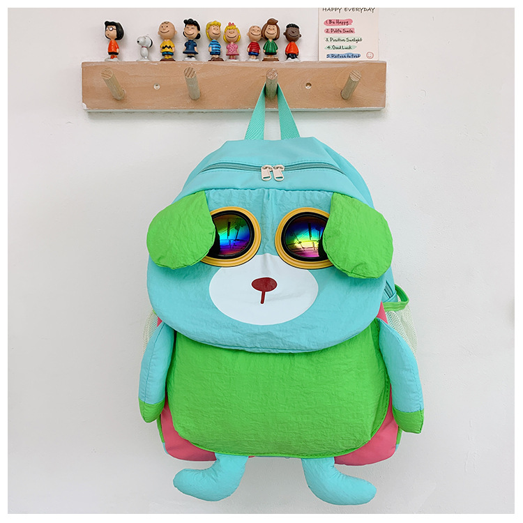 Jardín de infantes mochila infantil de clase pequeña y media, dibujos animados lindos gafas, mochila para perros de gran capacidad, mochila para niños, moda