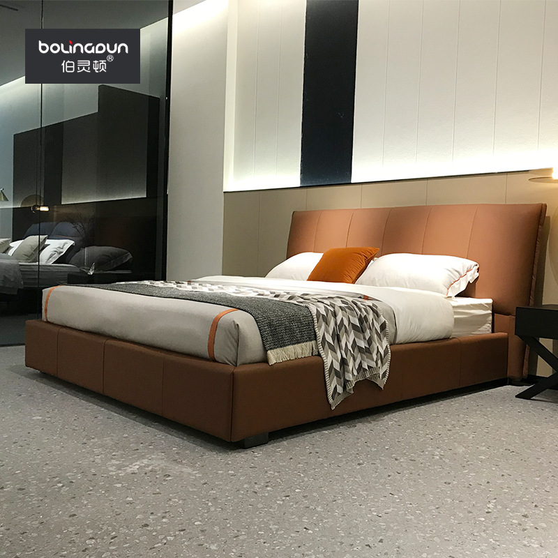 意式极简现代纳帕头层牛皮床高端大气主卧双人床8067