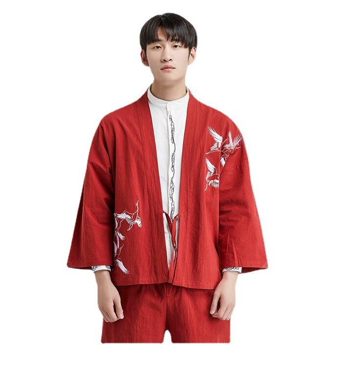 Japanese Style Cardigan Shirt Men's Summer Casual Large Size Loose Kimono Chinese Style Shirt Men's Cotton Linen National Fashion Top