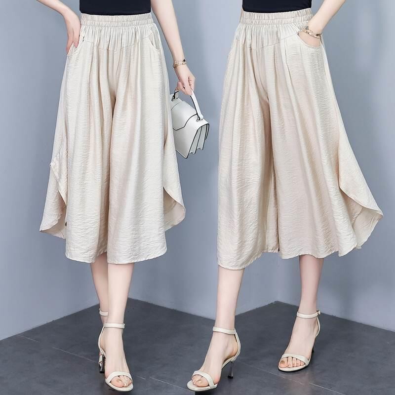 Tensel Cotton Slim-fit Skirt Thin Summer Capri Wide-leg Pants plus size-tight High Waist Loose Casual Pants for Women