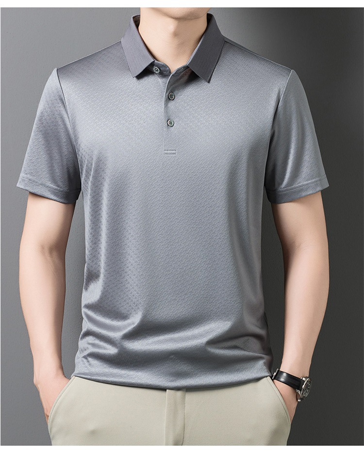 Áo polo nam tay ngắn lụa Mulberry cổ bẻ cao cấp — Xám 9651 chi tiết 14