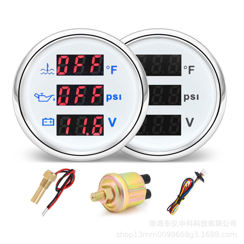 Water Temperature, Oil Pressure, and Voltage Meter with Sensor (40-120 ° F/0-145Psi/9-32V) Automotive Gauge