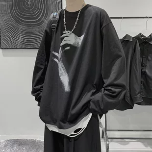 เสื้อทีเชิ้ตเทรนด์ฤดูใบไม้ร่วง แขนยาวอุ่นแบบเทอร์มอล สไตล์เกาหลี ทรงหลวม (ไซส์ 2–5XL สี)