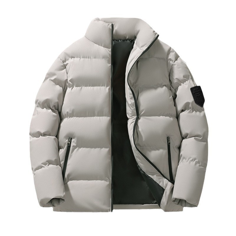 Invierno de algodón de gran tamaño para hombres, chaqueta de algodón de cuello de altura, chaqueta de algodón cálida casual de color sólido, ropa de pan para hombres