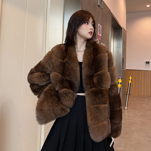 Sable round collar imitation fox fur fashion slim young fur coat women's short fur top