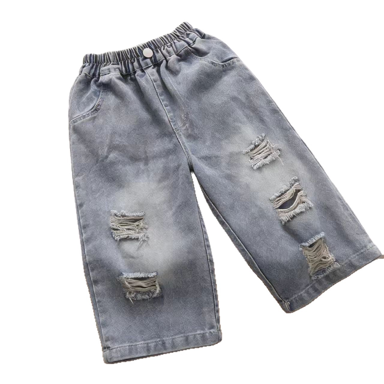 Personalidad extranjera para niños coreanos agujeros jeans para hombres y mujeres bebés coreanos pantalones rectos sueltos pantalones de moda primavera y otoño image 5
