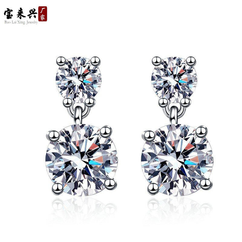 直播韩版耳环女 铜镶锆石几何耳坠时尚简约圆形耳钉厂家批发耳钉