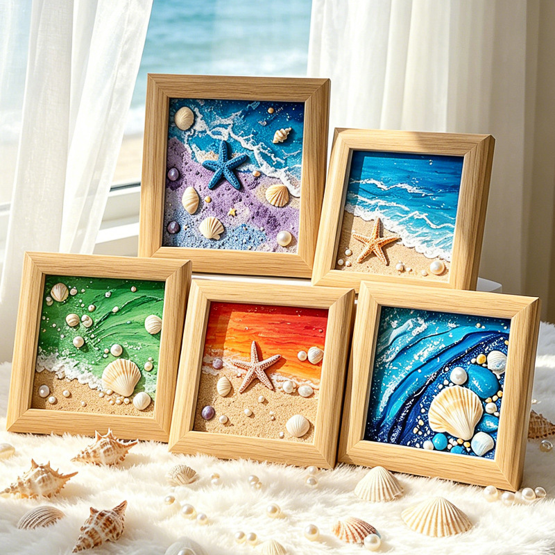 3D Printed Wave and Shell Beach Frame, Square Beach Shell Painting Detachable Display Frame 3D Printed Wave and Shell Beach Frame, Square Beach Shell Painting Detachable Display Frame