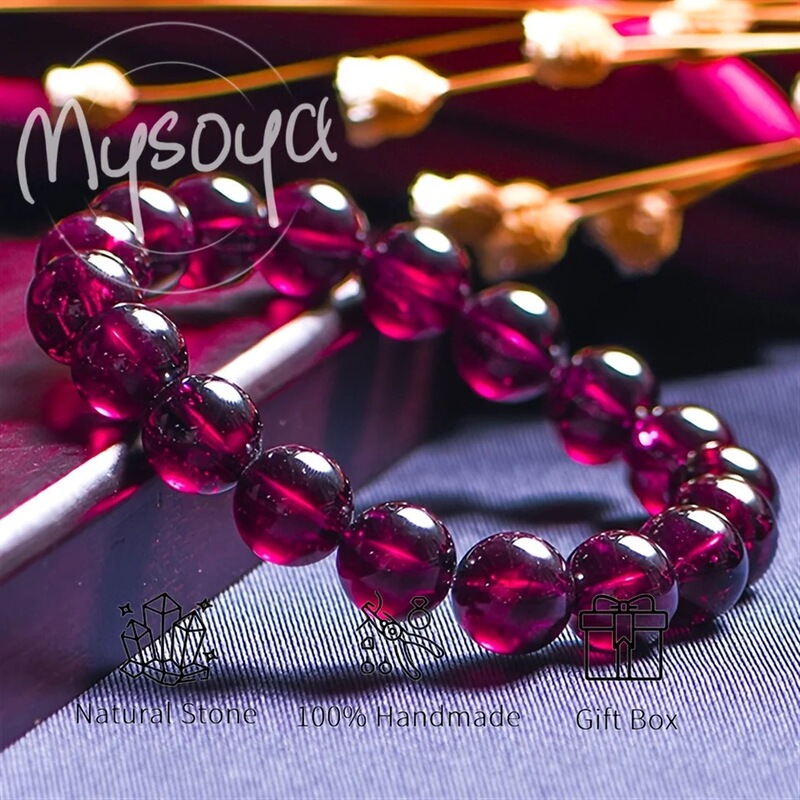 Mysoya High-Quality Natural Brazilian Rhodolite Garnet Bracelet with Gift Box Cb17