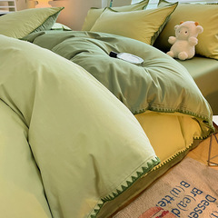 Nordic Style Light Luxury 100% Cotton Bedding Set of Four 100% Cotton Solid Color Bed Sheet, Duvet Cover, and Bed Skirt Set of Three