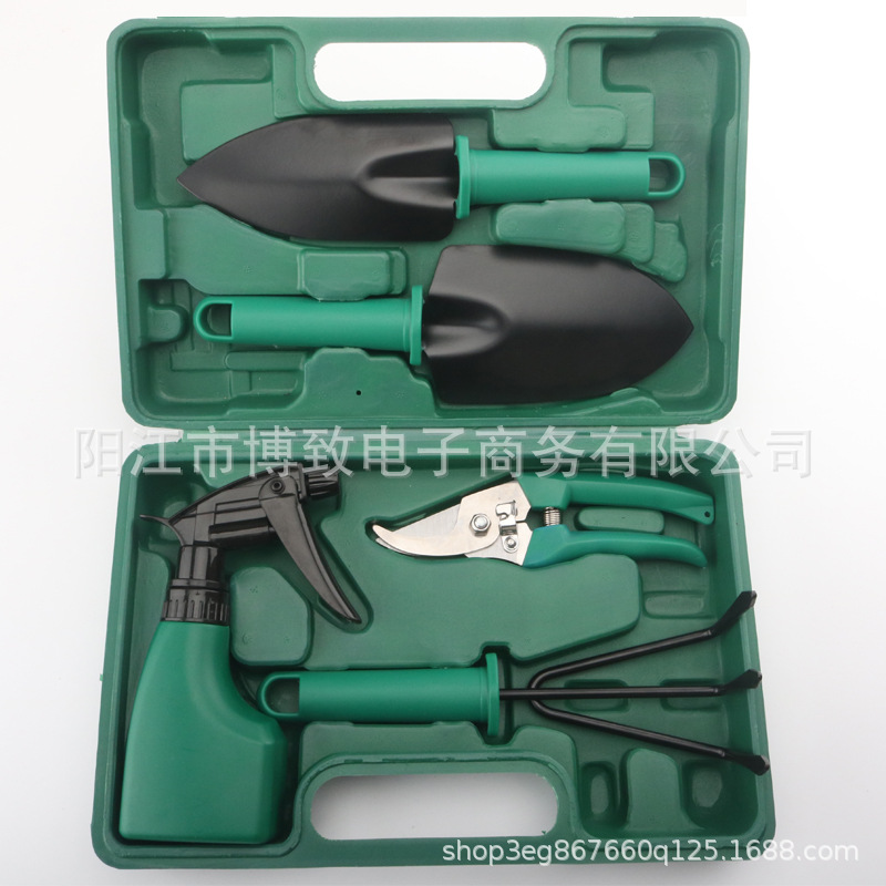 亚马逊园林工具5件套浇花壶铁锹耙园林剪种花挖泥铲花园套装盆景
