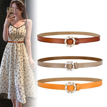 圆形珍珠皮带女装饰百搭女式牛皮真皮腰带连衣裙外套女款裤带批发