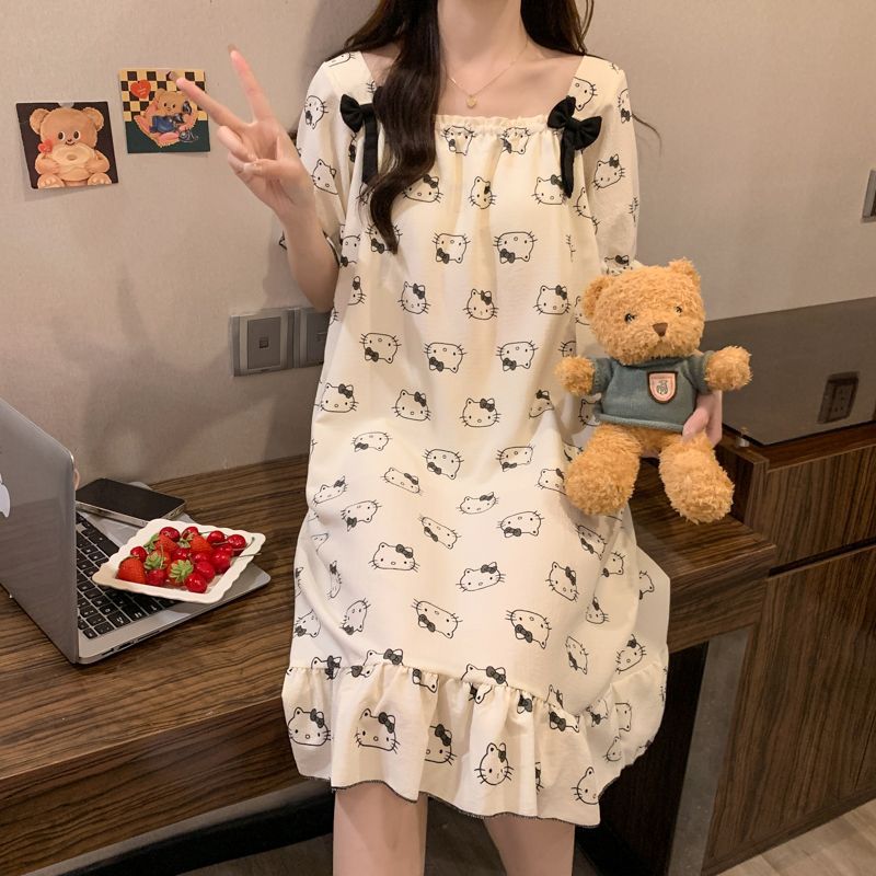 Hellokitty nuevo estilo burbuja algodón cojín en el pecho camisón mujer verano dulce estilo princesa Cuihua servicio a domicilio