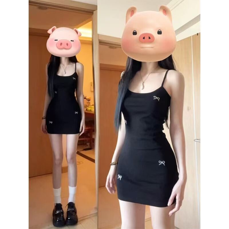 Embroidery Pure Desire Bow Sling Small Black Dress Summer Slim-fit Pure Desire Sweet Spice Girl Short Sexy Outer Wear dress Embroidery Pure Desire Bow Sling Small Black Dress Summer Slim-fit Pure Desire Sweet Spice Girl Short Sexy Outer Wear dress