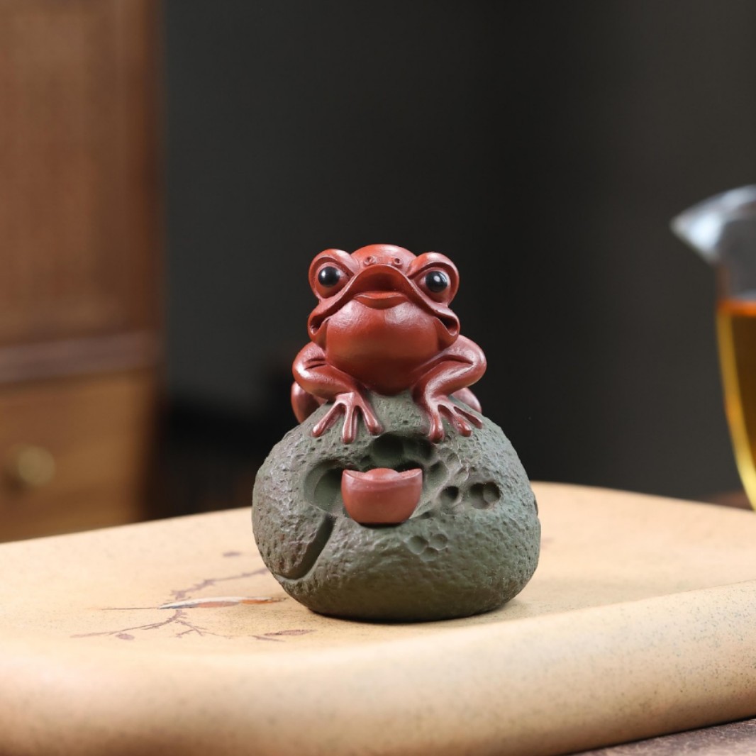 紫砂茶宠呱呱来财摆件招财金蟾精品可养纯手工蟾蜍创意茶玩配件
