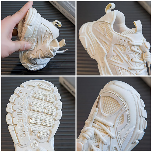 Children's sports shoes parent-child shoes 2024 spring new white shoes boys and girls mesh dad shoes student shoes cross-border