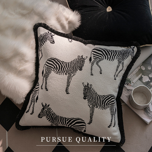  New French-Style High-End Living Room Sofa Cushion Throw Pillow Sample Room Bedside Cushion Zebra Print Black and White