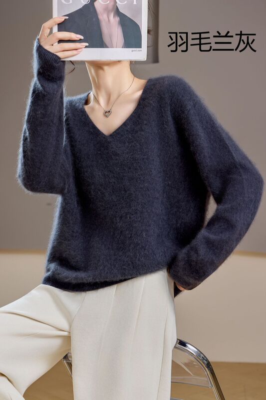 【カシミヤウール混紡】オーストラリア産J口ウールセーターVネック起毛プイアンセーター工場ニットセーター女性用|undefined