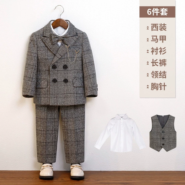 Set, shirt, jacket, vest, trousers, bow tie, brooch, 6 pieces