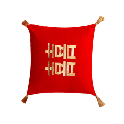 Wedding supplies wedding red embroidered happy word pillows a pair of newlywed sofa pillow gifts wedding room bedroom decoration