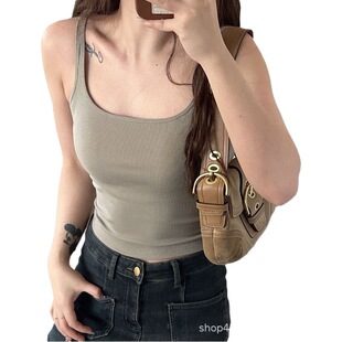 6612 Summer Explosions Threaded Small Square Collar One-piece Cup Vest Women's Outer Wearing All-match Slim-fit Base Top Tube Top
