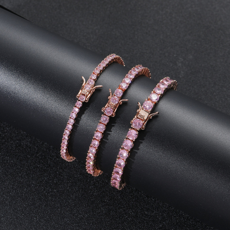 3mm 4mm 5mm rose gold tennis bracelet European and American hip hop jewelry copper micro inlaid zircon single row zirconium bracelet