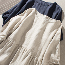 2025新款质朴棉麻文艺宽松显瘦短袖连衣裙