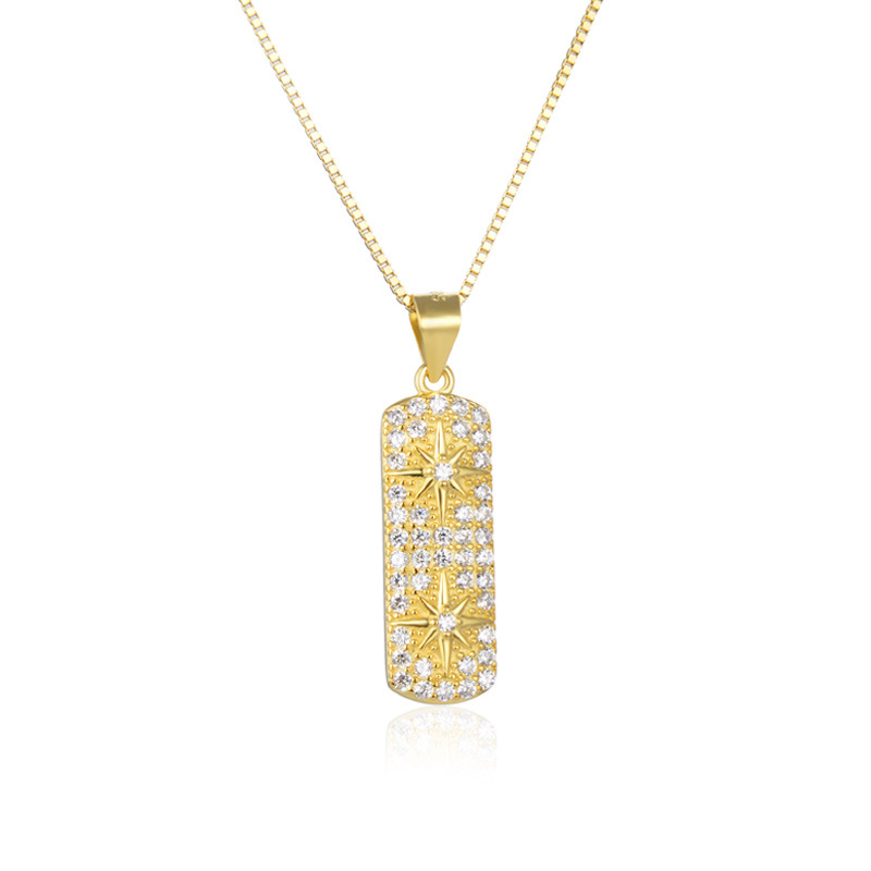 Accesorios de etiqueta cuadrada colgante estilo japonés y coreano s925 plata ZIRCON clavícula cadena estrella de seis puntas collar elegante de las mujeres