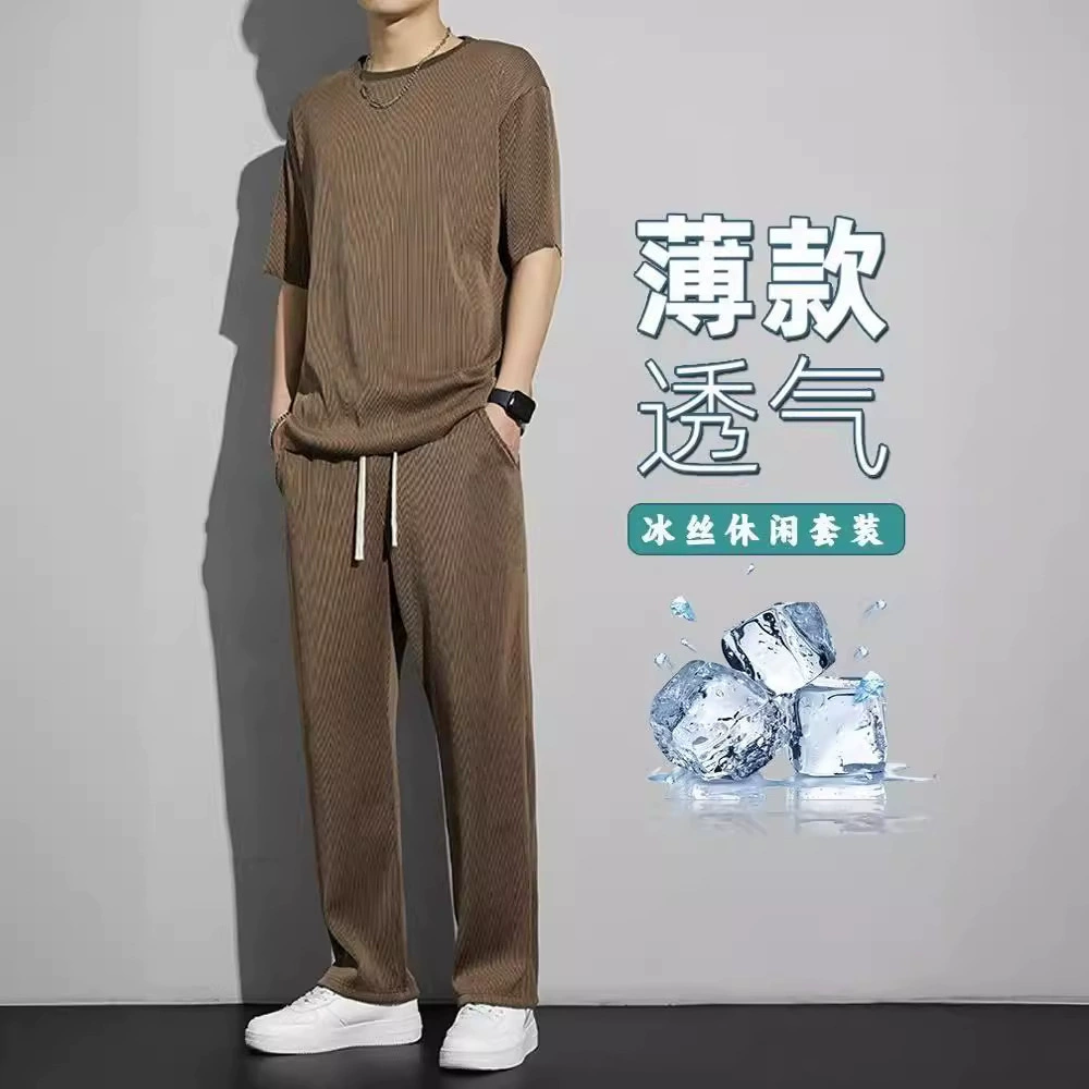 Silk summer thin sports suit, casual trousers for leisure, quick dry short sleeve T-shirt, 2023 collection