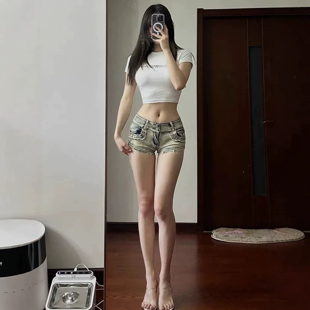 美式性感辣妹高腰牛仔超短裤女夏季新款显瘦修身夜店包臀热裤子女