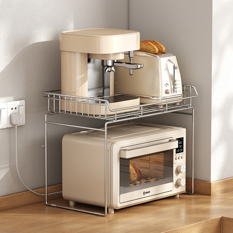 304 Stainless Steel Kitchen Double-Layer Storage Rack Water Cup Water Kettle Coffee Machine Snack Cabinet Partition Storage Rack