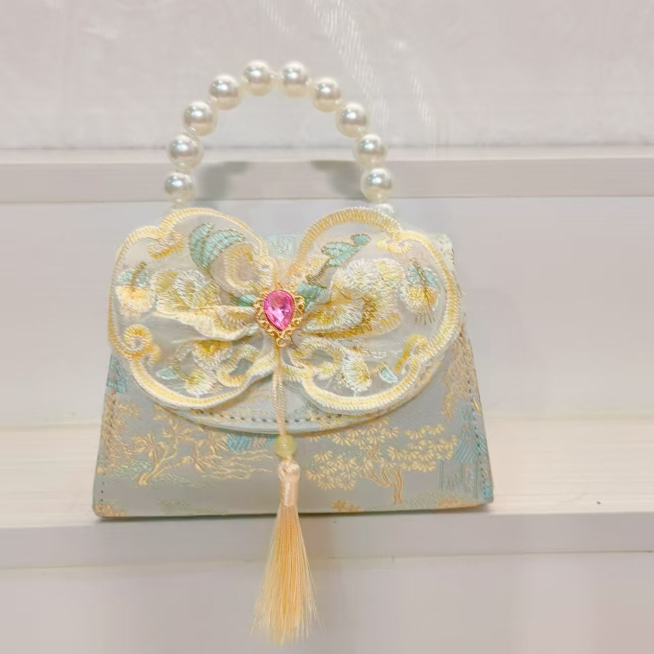 Bolso de perla arco de estilo nacional bolso de princesa bolso de Año Nuevo bolso de Año Nuevo bolso de accesorios para niños