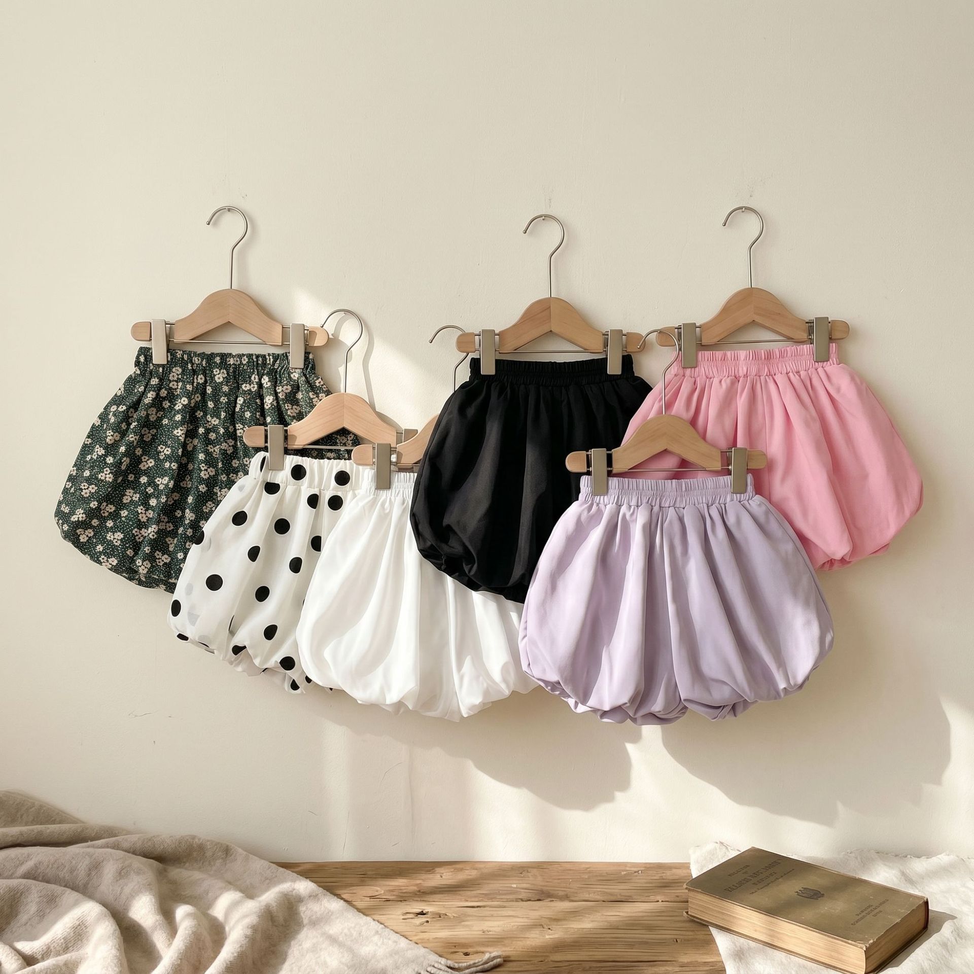 Cross-border girls' bud lantern shorts, summer thin, comfortable solid color baby puffy shorts, foreign trade children's clothing wholesale