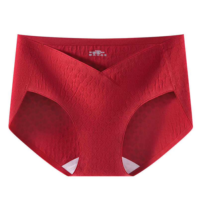 Bragas de maternidad de soporte de vientre en forma de V de algodón rojo grande año natal 10A transpirable antibacteriano entrepierna de algodón de talla grande bragas de mujer