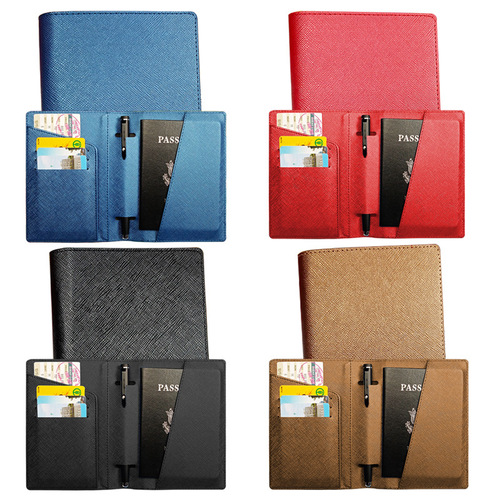 Cross-border wholesale Korean version multi-color cross pattern PU passport holder multi-function pen slot multi-card slot passport holder