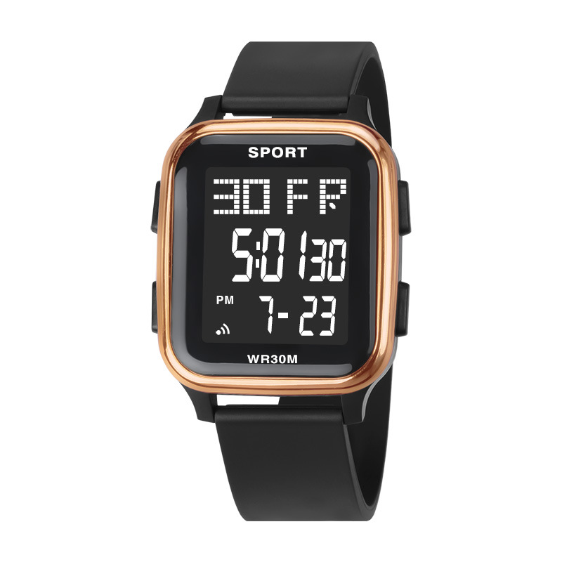 Reloj electrónico deportivo al aire libre cuadrado de moda, cronógrafo luminoso multifuncional, fabricante de relojes electrónicos de moda para estudiantes al por mayor