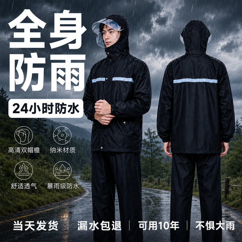 Raincoat and rainpants set, separate pieces, unisex, labor protection, reflective, full-body rain protection, suitable for delivery riders and electric scooter riders