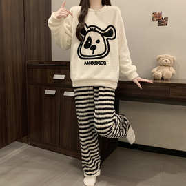 加绒加厚爆款秋冬新款半边绒睡衣女甜美时尚家居服套装