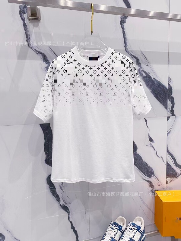 跨境奢潮驴家高品质L满印字母短袖潮牌外贸经典款圆领男女宽松T恤|undefined